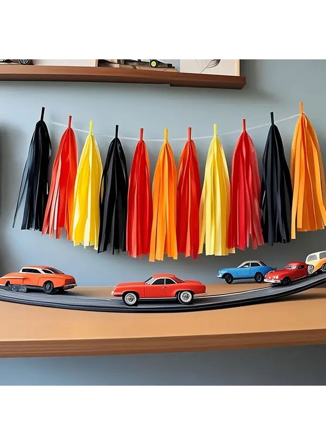 Fire Truck Tissue Garland Black Red Yellow Orange Streamers Birthday Party Decorations - Image 1